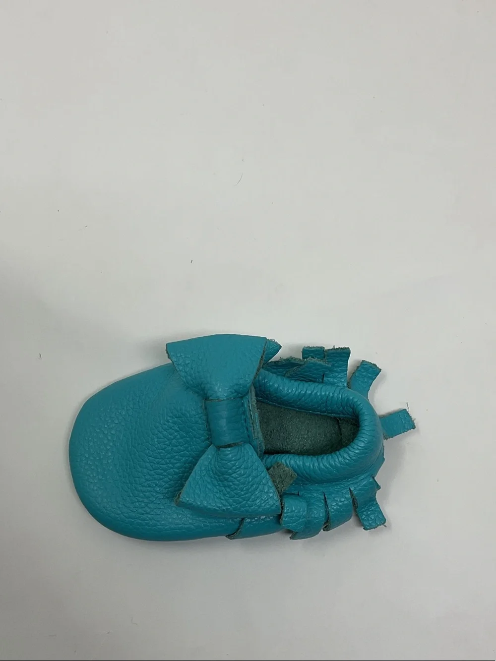 Baby Teal Soft Leather Moccasins with Bow